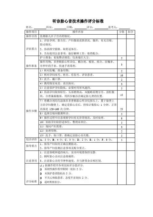 听诊胎心音技术操作评分标准