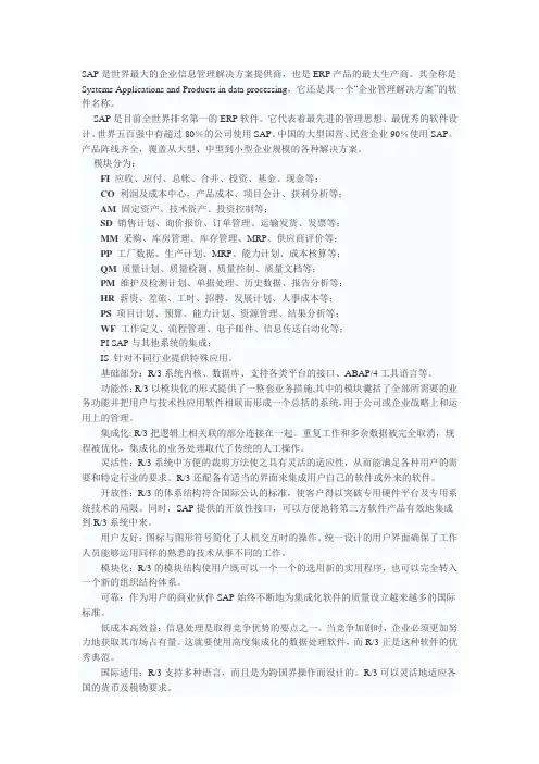 SAP软件ERP系统简介