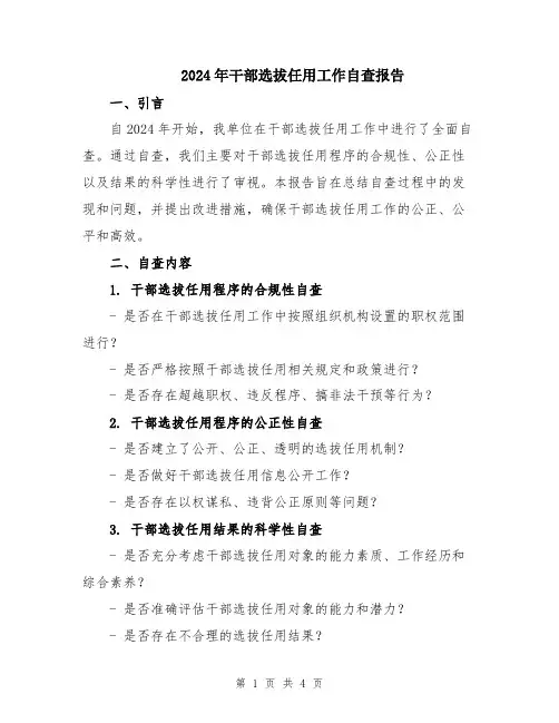 2024年干部选拔任用工作自查报告