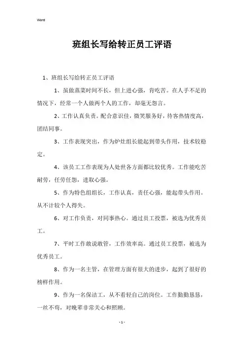 班组长写给转正员工评语