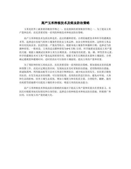 高产玉米种植技术及病虫防治策略