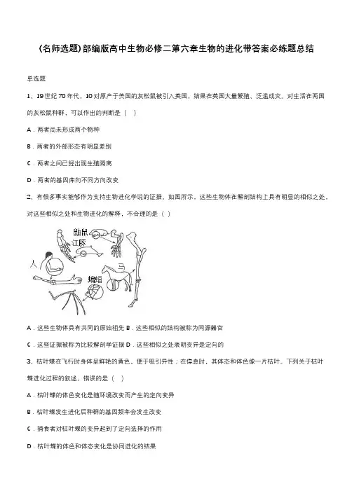 部编版高中生物必修二第六章生物的进化带答案必练题总结