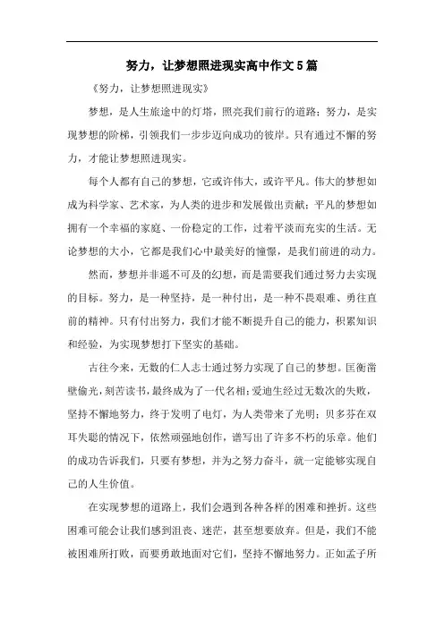 努力-让梦想照进现实高中作文5篇