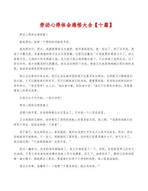 劳动心得体会感悟大全【十篇】