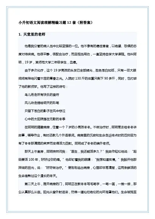 (完整版)小升初语文阅读理解精编习题12套(附答案)(2)