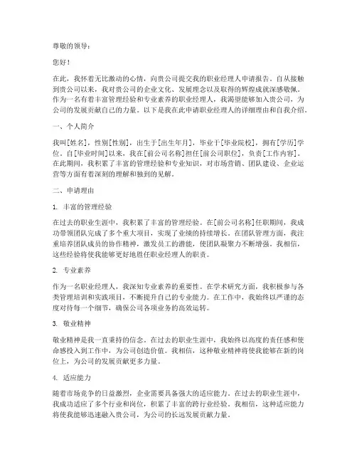 职业经理人申请报告
