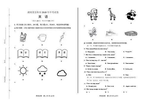 2019年湖南省岳阳市中考英语试卷及答案
