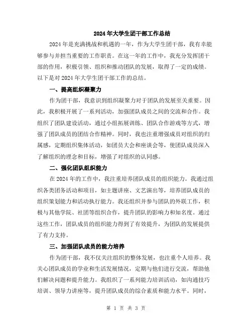2024年大学生团干部工作总结