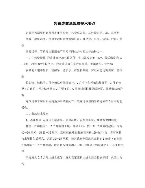 岩黄连露地栽培技术要点
