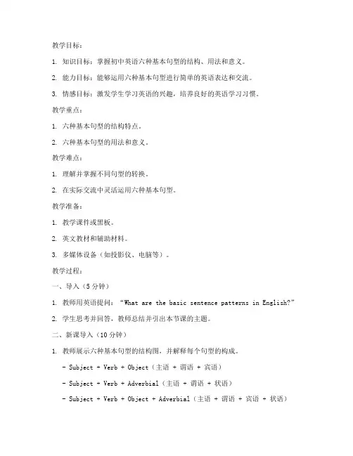 初中六种基本句型教案模板