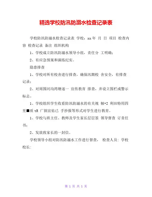 精选学校防汛防溺水检查记录表