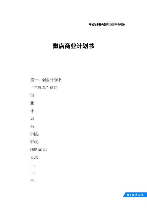 微店商业计划书