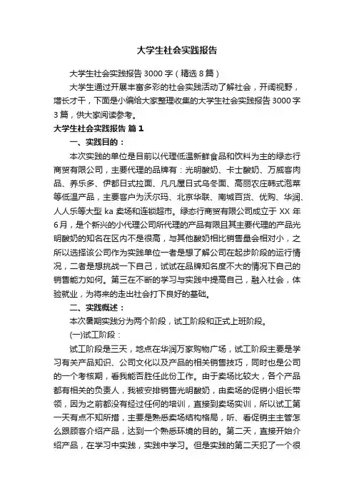 大学生社会实践报告3000字（精选8篇）