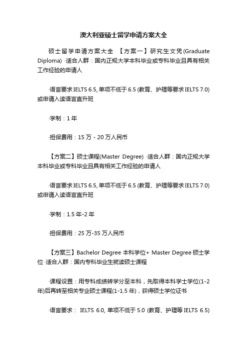 澳大利亚硕士留学申请方案大全