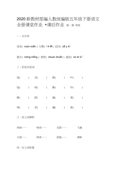 2020新教材部编人教统编版五年级下册语文全册课堂作业