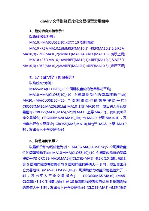 divdiv文华财经程序化交易模型常用组件