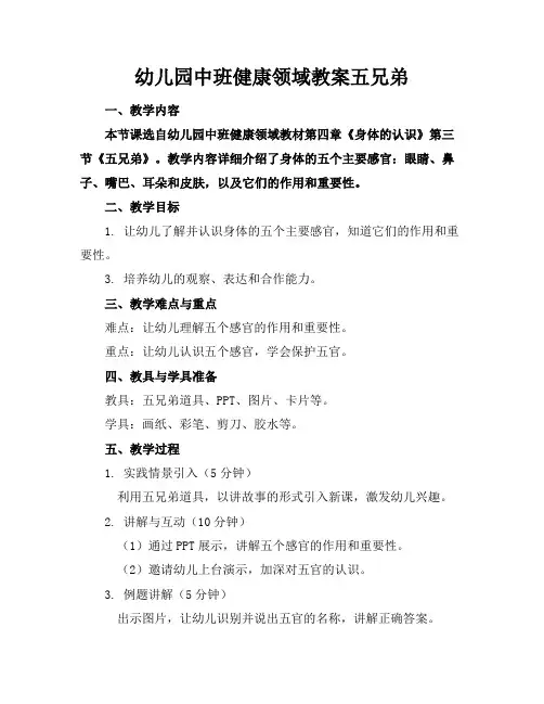 幼儿园中班健康领域教案五兄弟
