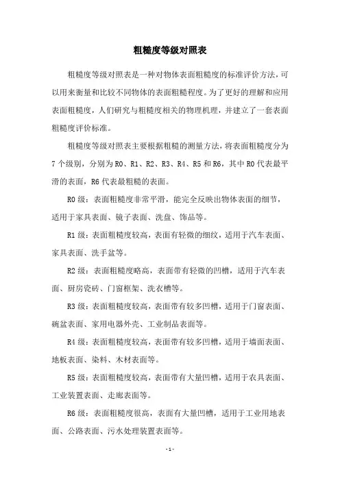 粗糙度等级对照表
