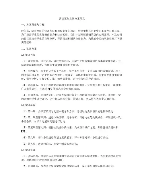 营销策划实训方案范文