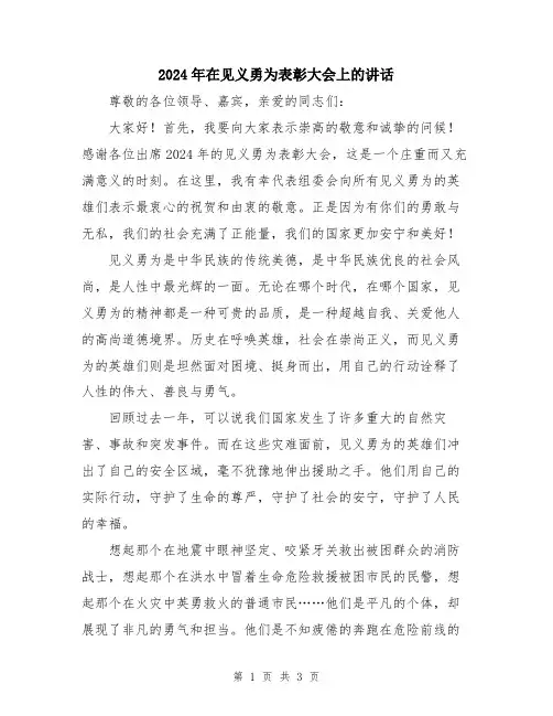 2024年在见义勇为表彰大会上的讲话