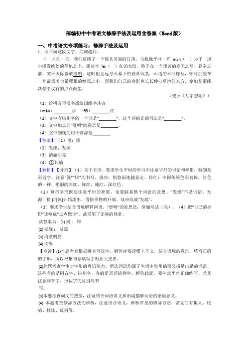 部编初中中考语文修辞手法及运用含答案(Word版)