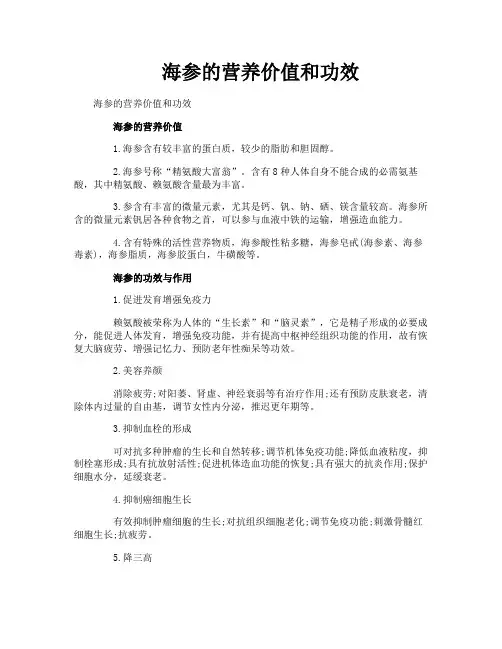 海参的营养价值和功效