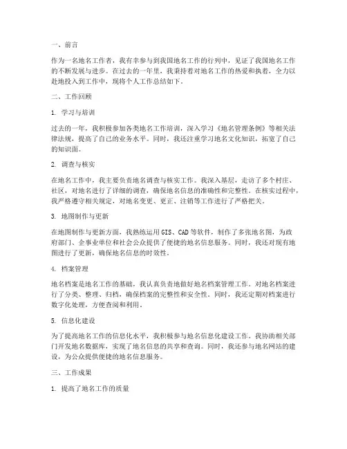 地名个人工作总结