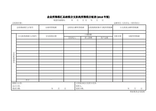企业所得税汇总纳税分支机构所得税分配表版深圳地税版