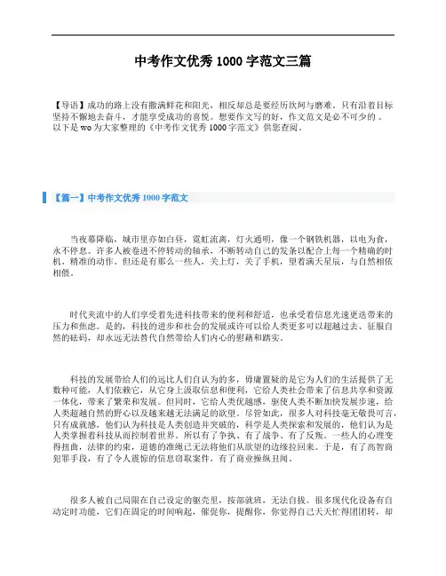 中考作文优秀1000字范文三篇