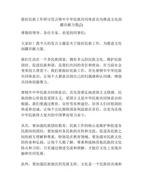 做好民族工作研讨发言铸牢中华民族共同体意识为推进文化润疆贡献力量(2)