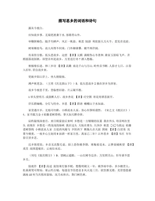 描写思乡的词语和诗句