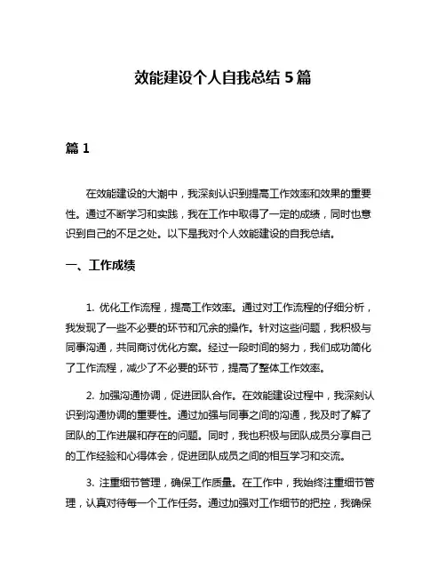 效能建设个人自我总结5篇
