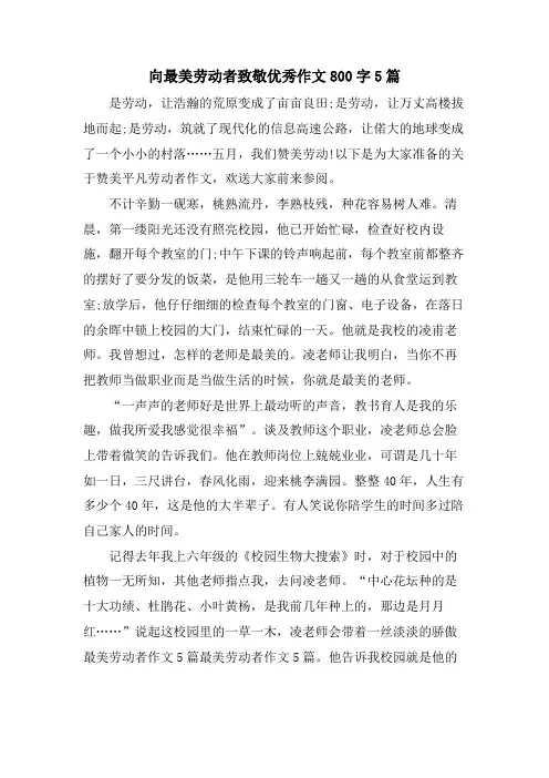 向最美劳动者致敬优秀作文800字5篇