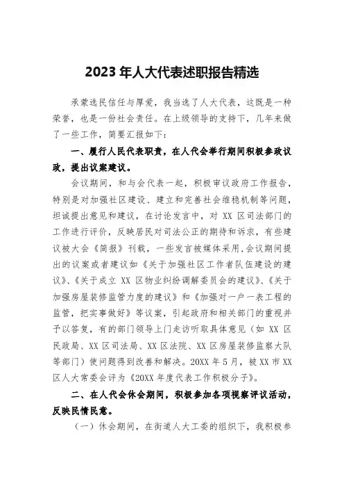 2023年人大代表述职报告精选