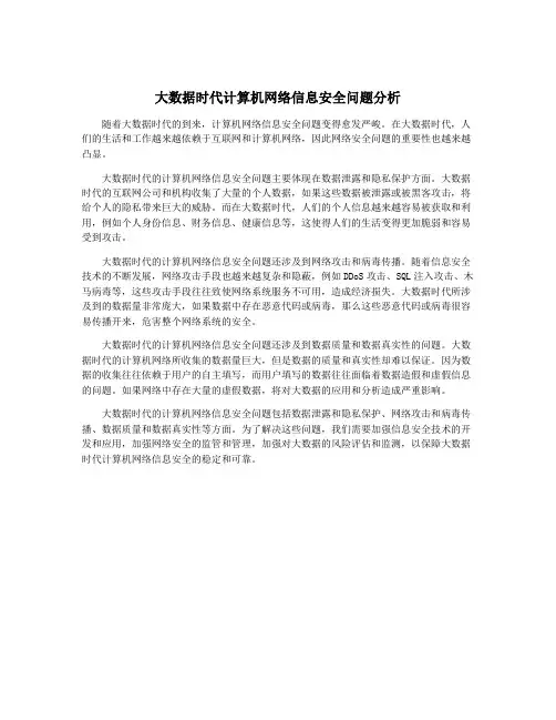 大数据时代计算机网络信息安全问题分析
