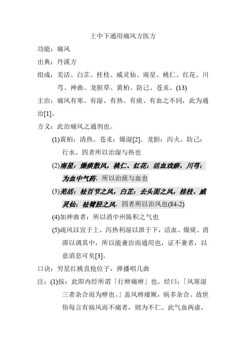 上中下通用痛风方医方