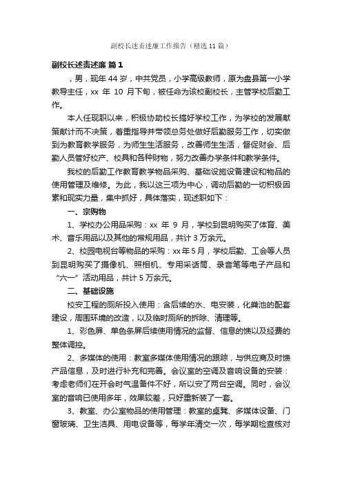 副校长述责述廉工作报告（精选11篇）