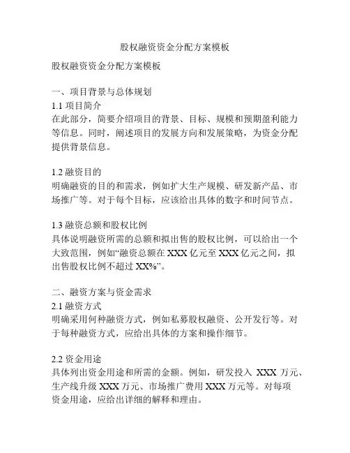 股权融资资金分配方案模板