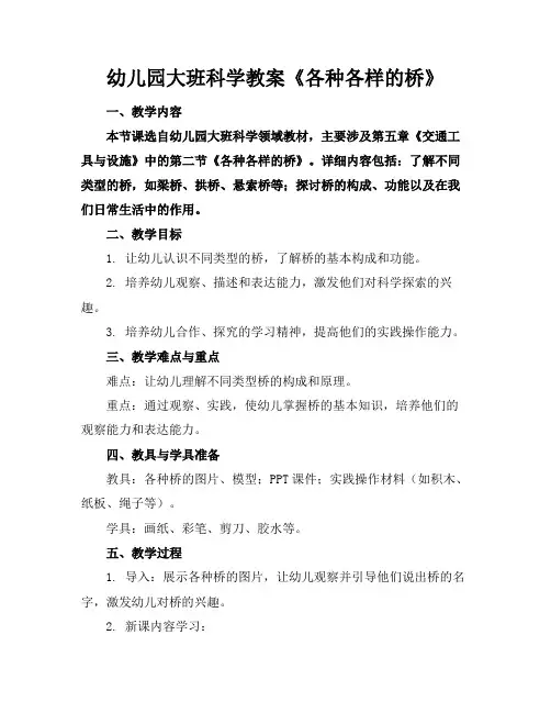 幼儿园大班科学教案《各种各样的桥》