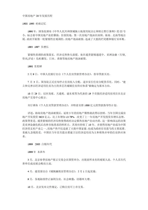 中国房地产20年发展历程