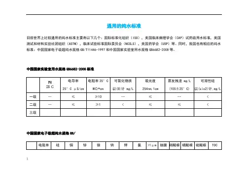 通用的纯水标准