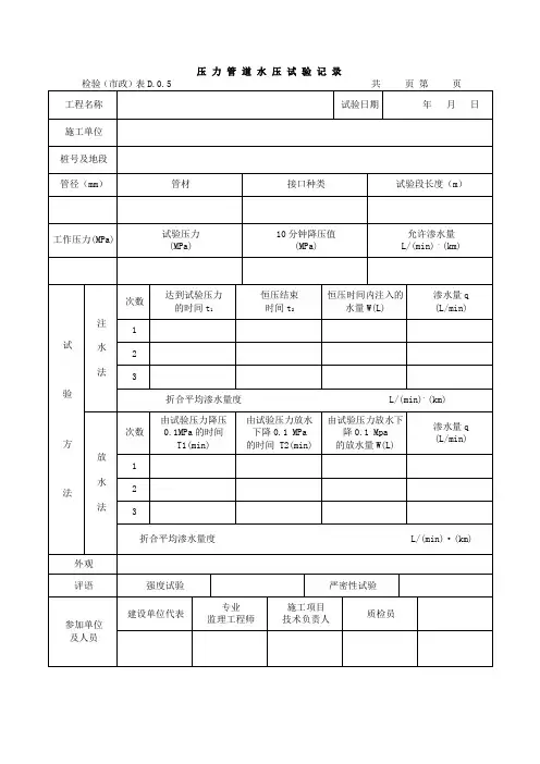 压力管道水压试验记录