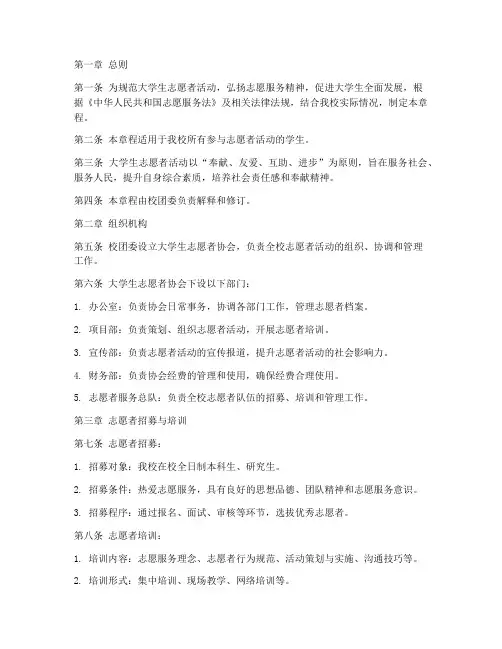 大学生志愿者章程范例模板