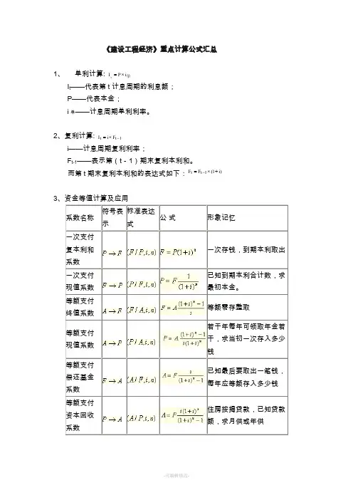 工程经济计算公式汇总