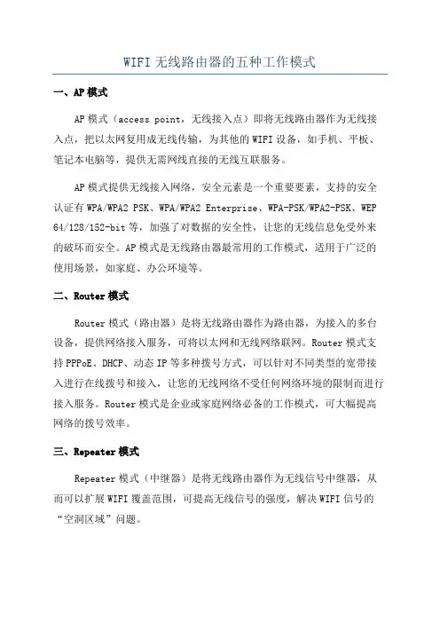WIFI无线路由器的五种工作模式