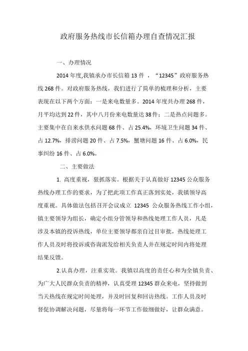 政府服务热线市长信箱办理自查情况汇报
