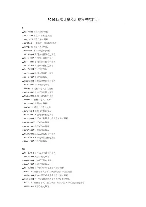 2016国家计量检定规程规范目录