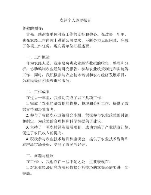 农经个人述职报告