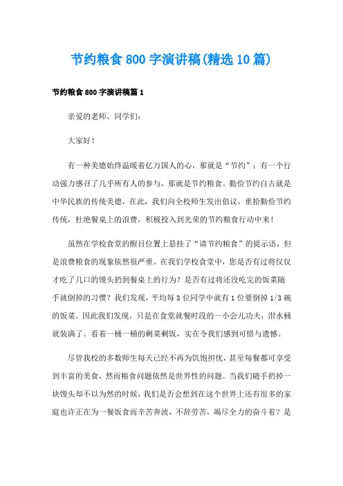 节约粮食800字演讲稿(精选10篇)