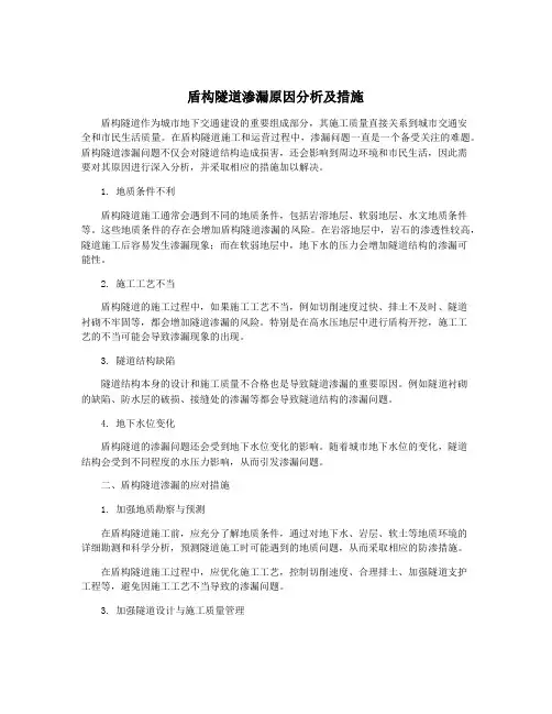 盾构隧道渗漏原因分析及措施
